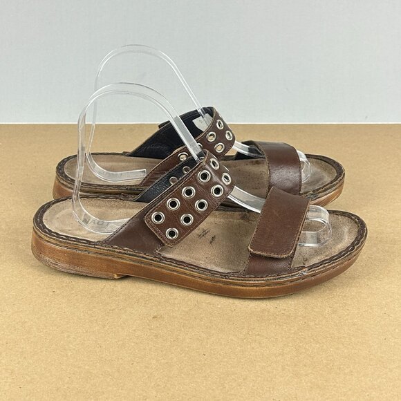 Naot Alameda Riveted Leather Two Strap Sandals Womens 8 Brown Comfort Slide - Picture 3 of 9